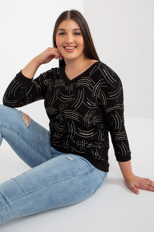 Must pluss suuruses V-kaelusega pluus