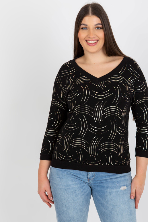 Must pluss suuruses V-kaelusega pluus