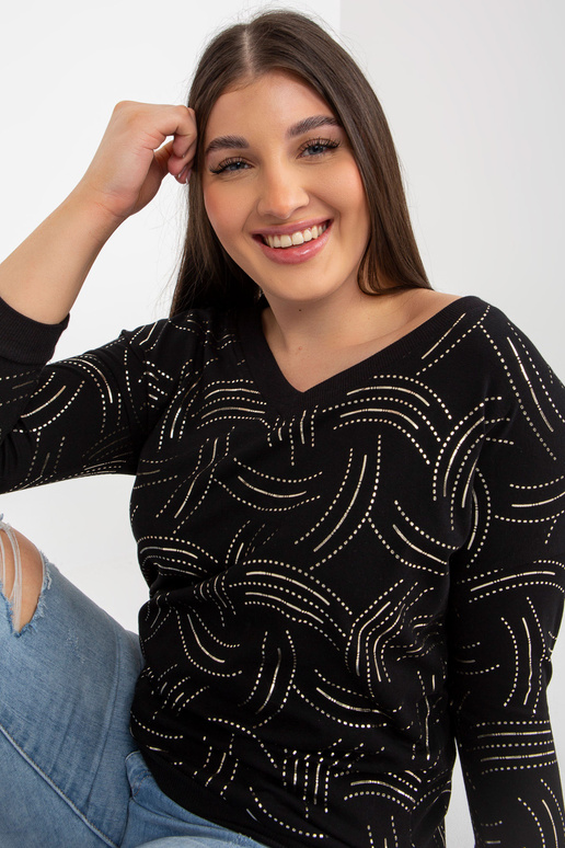 Must pluss suuruses V-kaelusega pluus