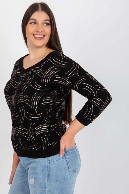 Must pluss suuruses V-kaelusega pluus