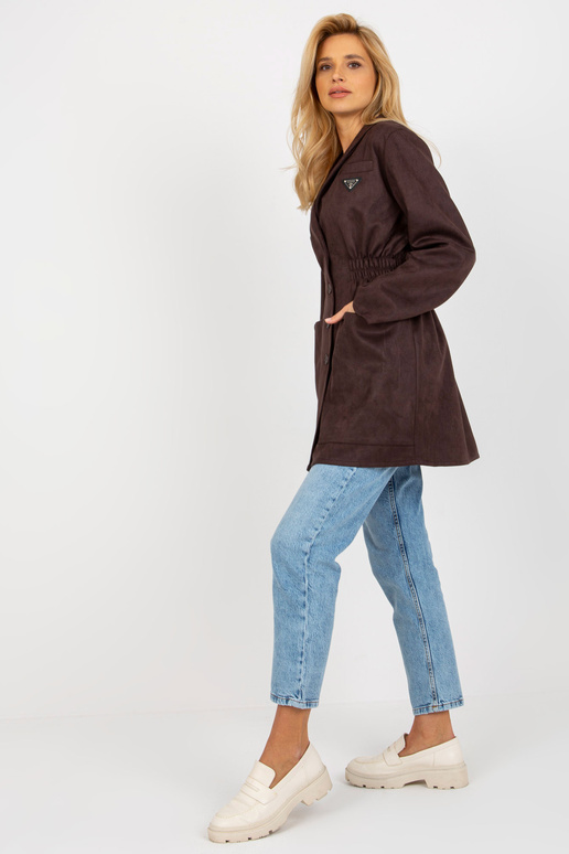 Elastse vöökohaga tumepruun jakkmantel