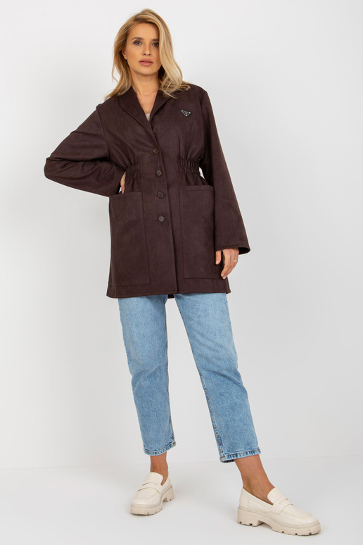 Elastse vöökohaga tumepruun jakkmantel