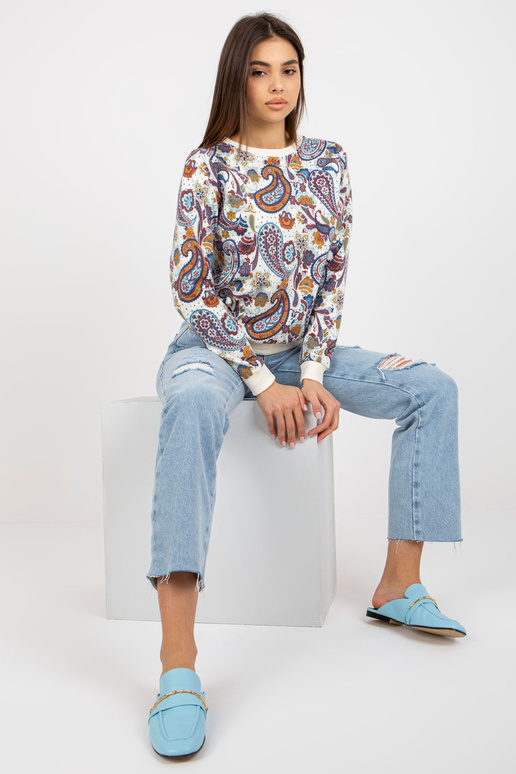 Ecru-sinise mustriga ümara kaelusega...