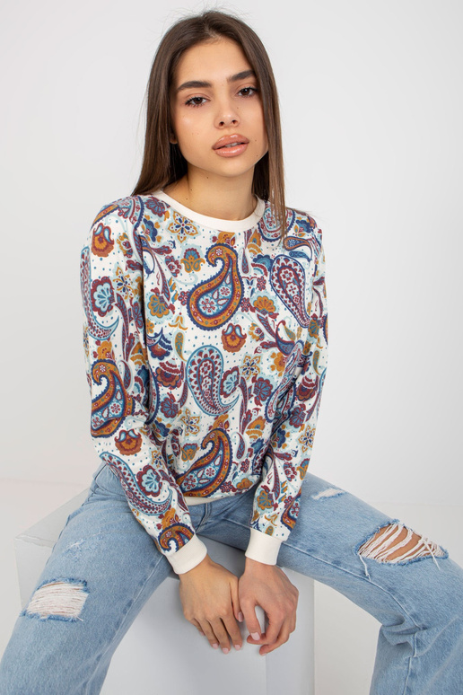 Ecru-sinise mustriga ümara kaelusega...