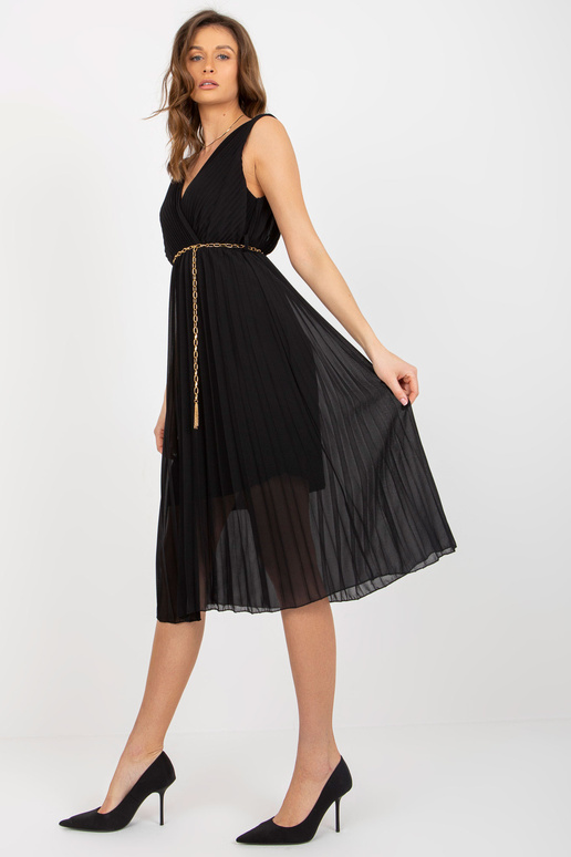 Must Midi plisseeritud kleit kettrihmaga