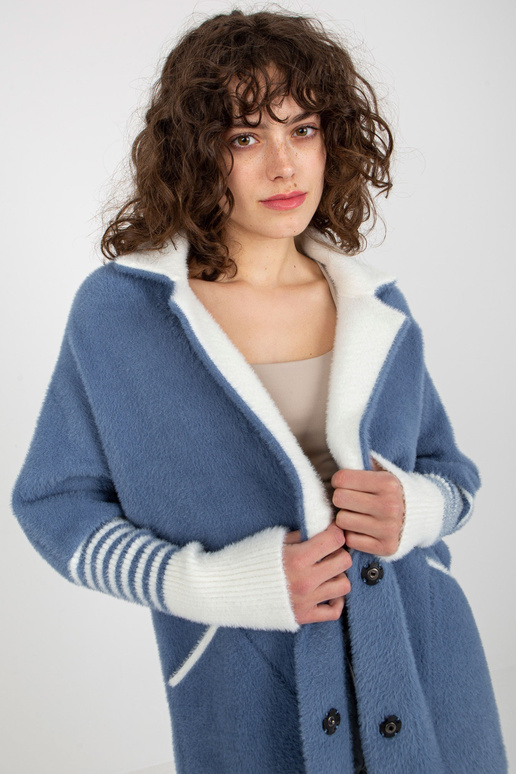 Tumesinine taskutega naiste alpakamantel