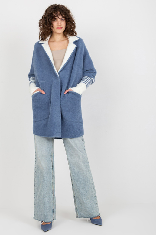 Tumesinine taskutega naiste alpakamantel