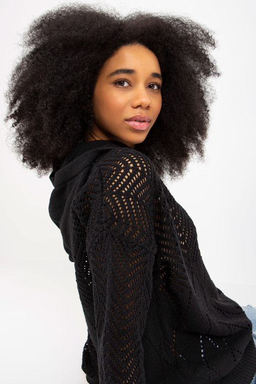 Must ažuurne kapuutsiga suvine kampsun