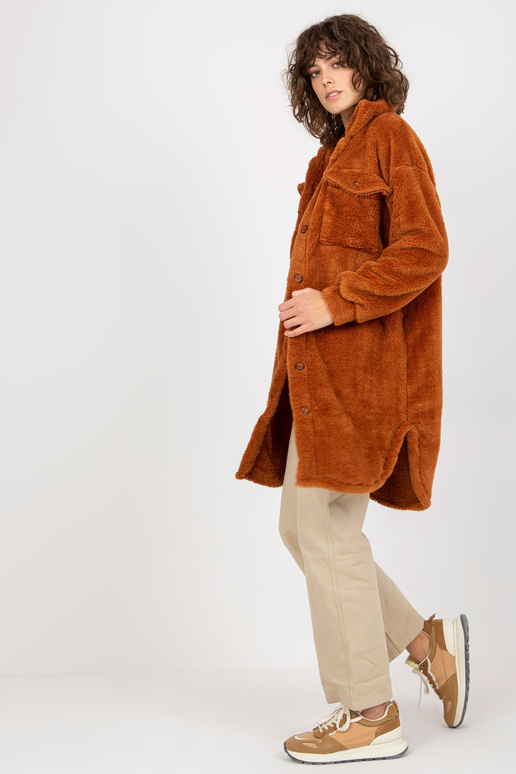 Helepruun pikk karvane taskutega särk...