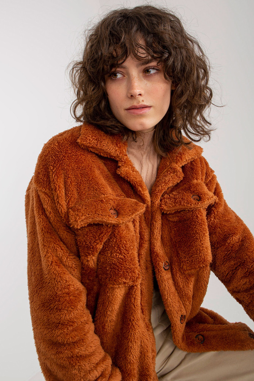 Helepruun pikk karvane taskutega särk...