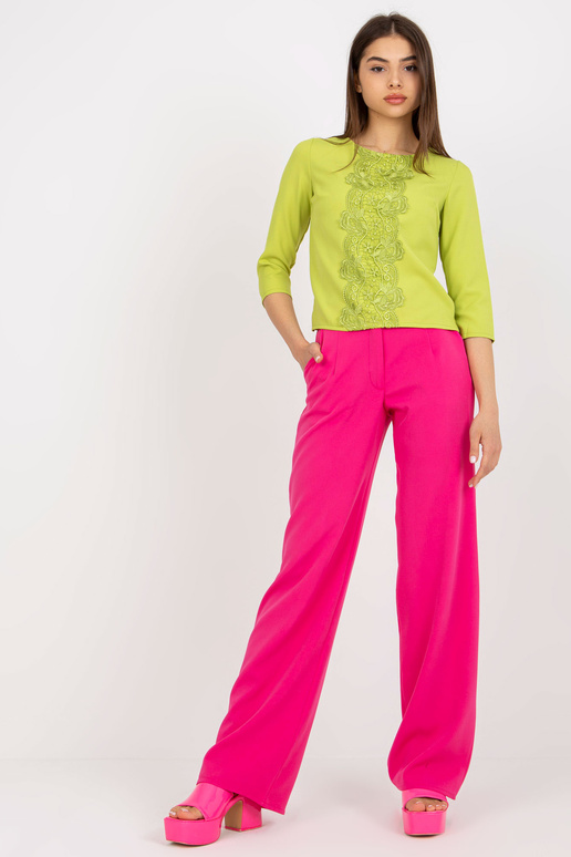 Laimivärvi ümara kaelusega pidulik pluus