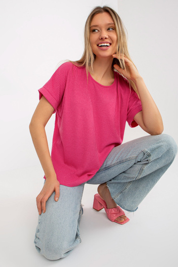 Tumeroosa Oversize lühikeste varrukatega triibuline pluus