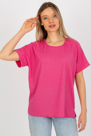 Tumeroosa Oversize lühikeste varrukatega triibuline pluus 2