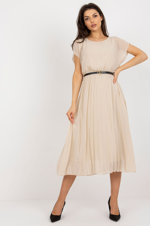 Beež plisseeritud ümara kaelusega kleit Beež plisseeritud ümara kaelusega kleit