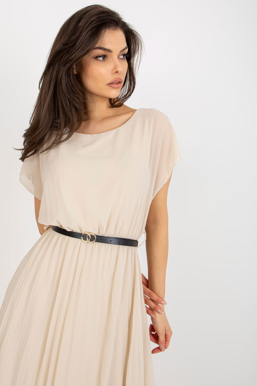 Beež plisseeritud ümara kaelusega kleit Beež plisseeritud ümara kaelusega kleit