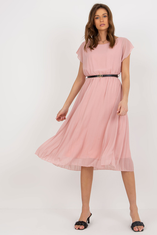 Heleroosa laieneva ümara kaelusega kleit