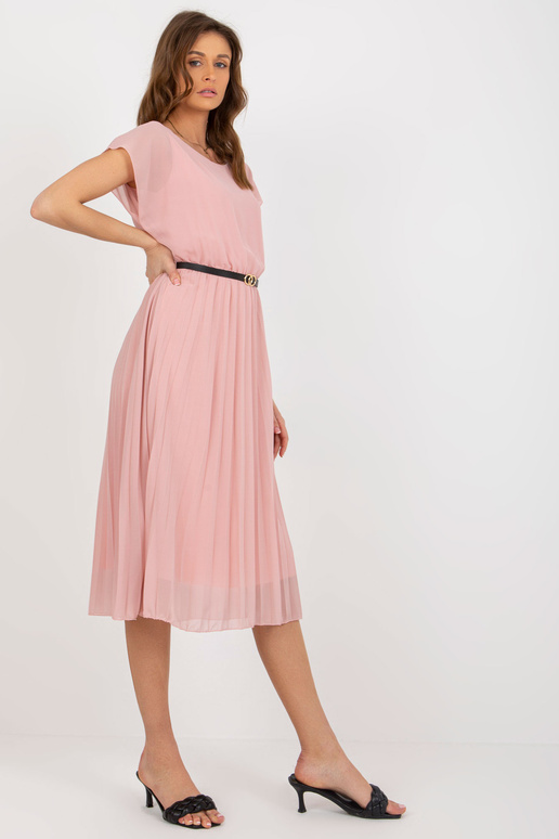 Heleroosa laieneva ümara kaelusega kleit