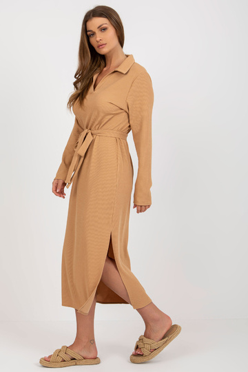 Camel Midi Stripe kleit vööga