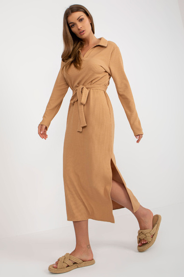 Camel Midi Stripe kleit vööga 2