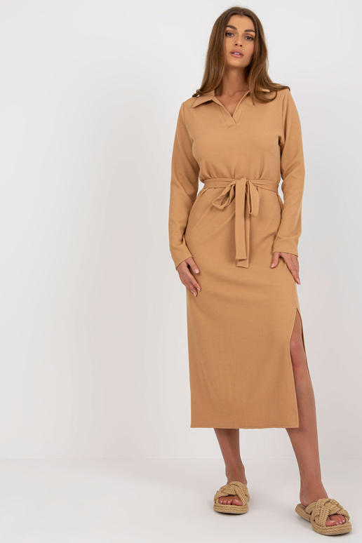 Camel Midi Stripe kleit vööga