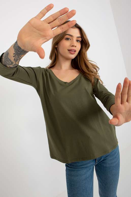 Khaki puuvillane põhiline V-kaelusega...