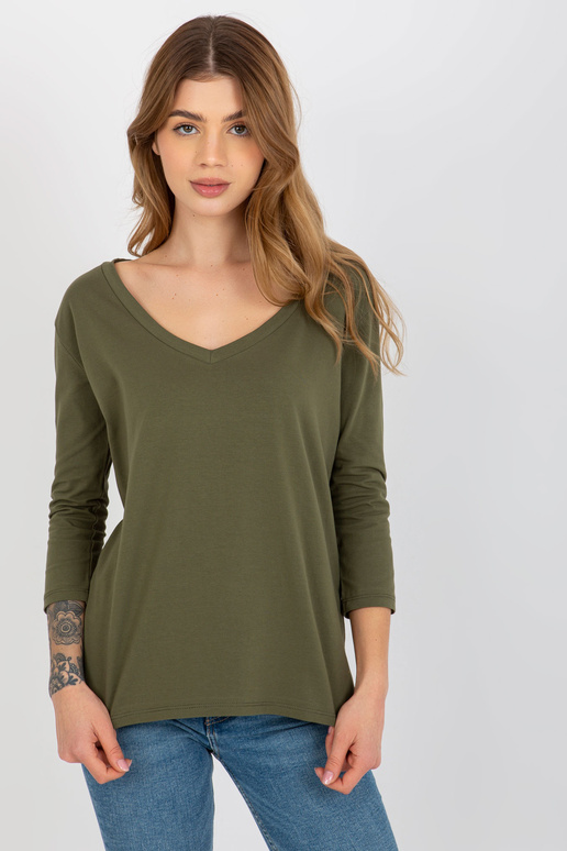 Khaki puuvillane põhiline V-kaelusega...