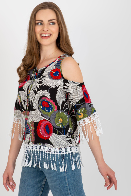 Must prindiga ja õlgadeta pluus