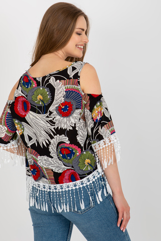 Must prindiga ja õlgadeta pluus