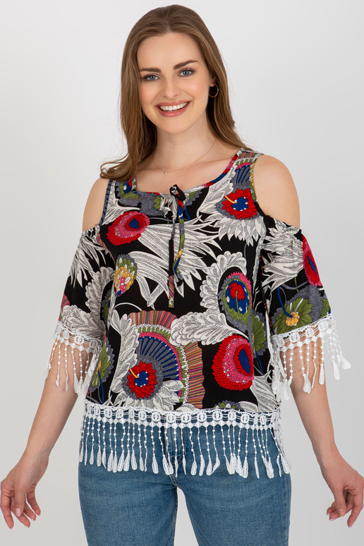 Must prindiga ja õlgadeta pluus