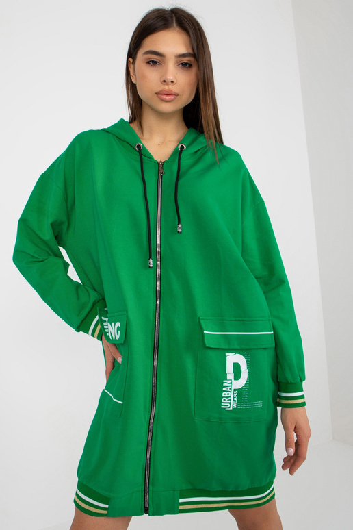 Roheline pika kapuutsiga kampsun