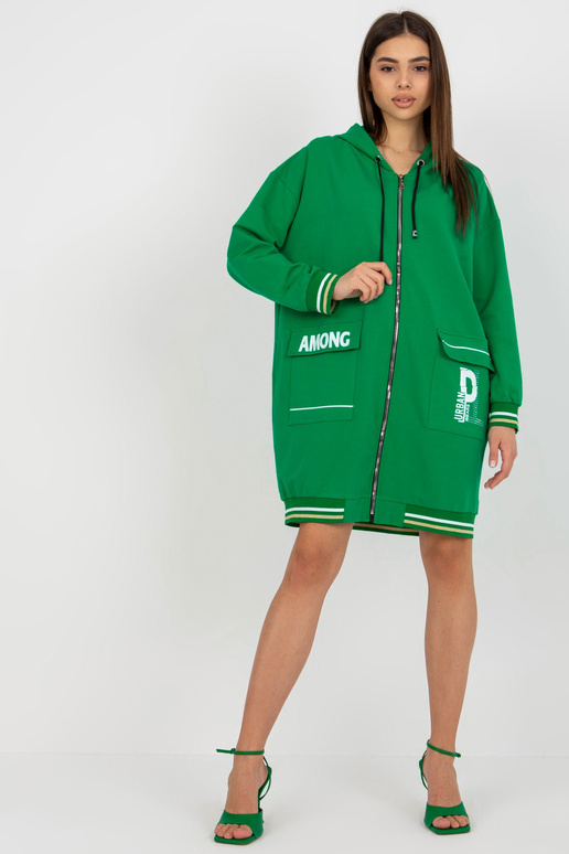 Roheline pika kapuutsiga kampsun