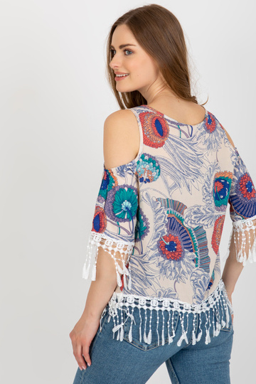 Beež suvine pluus trükise ja lipsuga 2