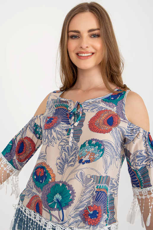 Beež suvine pluus trükise ja lipsuga