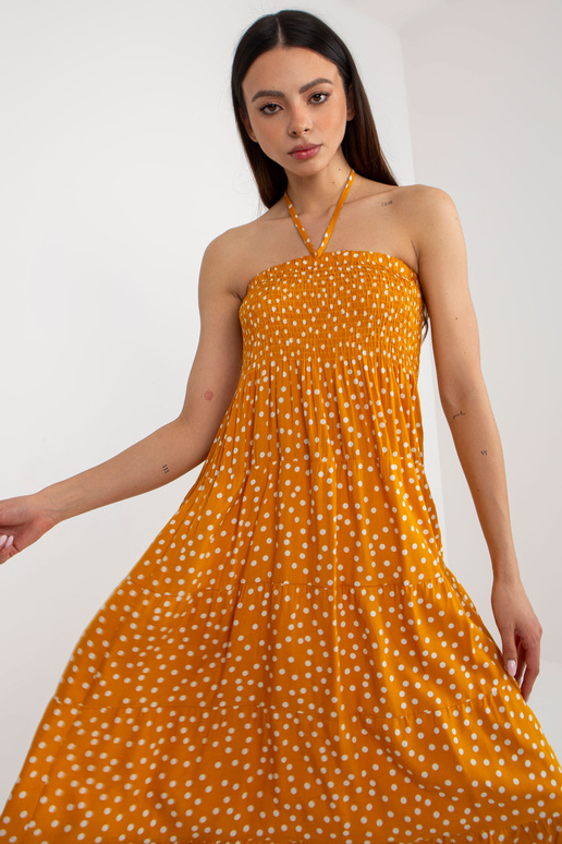 Kollane täpiline kaelalipsuga suvekleit Kollane täpiline kaelalipsuga suvekleit