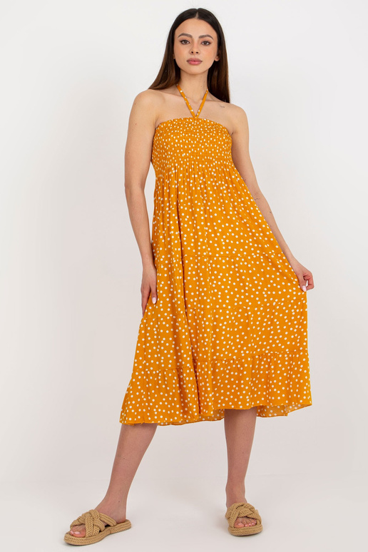 Kollane täpiline kaelalipsuga suvekleit Kollane täpiline kaelalipsuga suvekleit