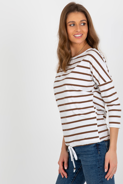 Ekrupruun triibuline nööriga pluus BASIC FEEL GOOD