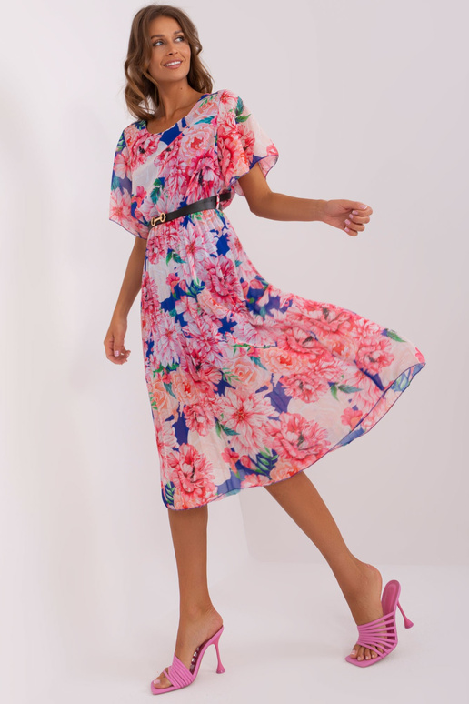 Tumesinine-roosa lilleline midikleit