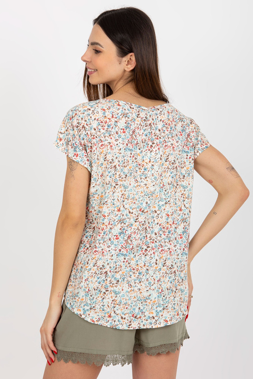 Valge lilleline pluus ümara kaelusega...