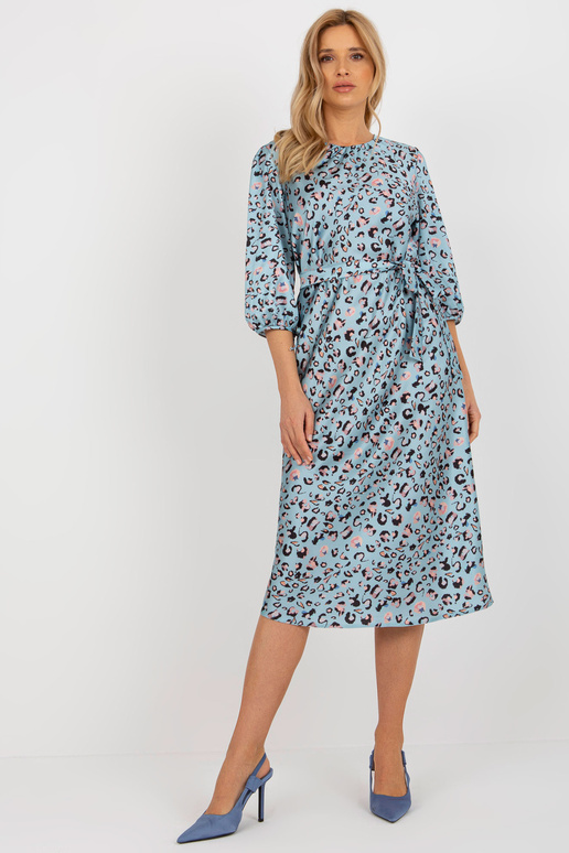 Helesinine leopterni kokteilikleit vööga