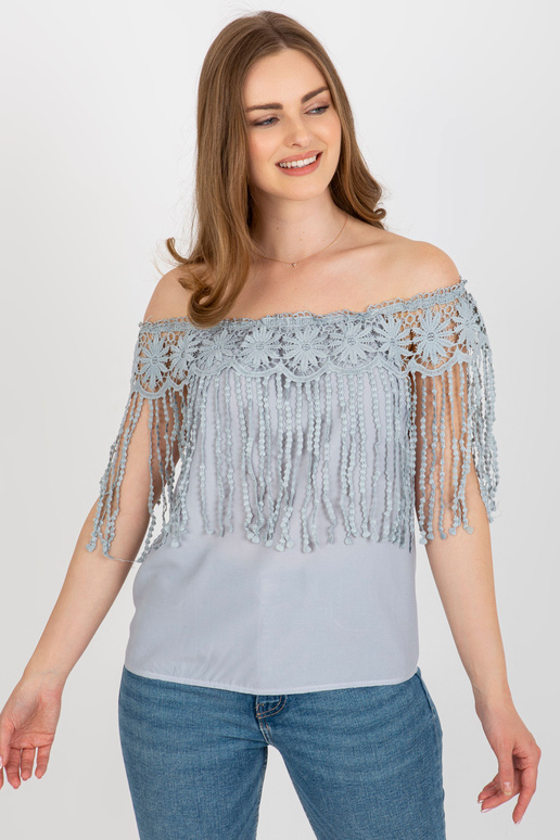 Hall naiste hispaania pluus pitsiga