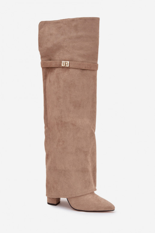 voodriga pika säärega saapad Z Wywiniętą Cholewką  Obcas Słupek beeži värvi Serelle