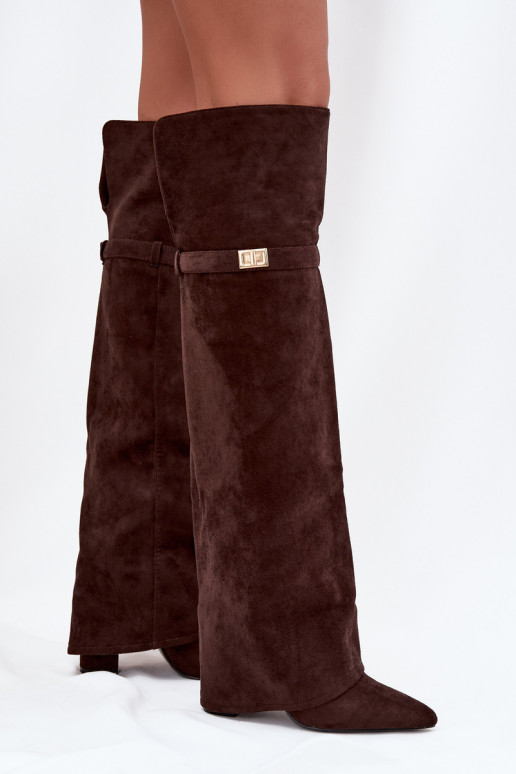 voodriga pika säärega saapad Z Wywiniętą Cholewką  Obcas Słupek Czekoladowe Serelle