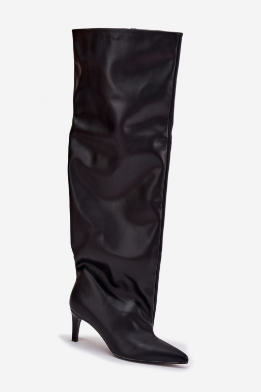 naiste pika säärega saapad kõrge jämeda kontsaga  Must Mavilla