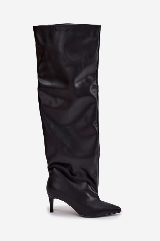 naiste pika säärega saapad kõrge jämeda kontsaga  Must Mavilla