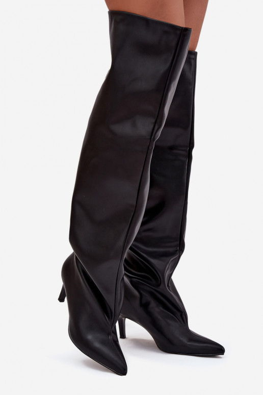 naiste pika säärega saapad kõrge jämeda kontsaga  Must Mavilla