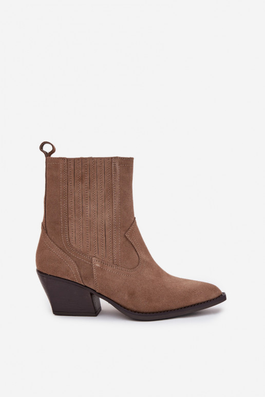 Naine sametised cowboy-stiilis kingad kontsaga, soojustatud, khaki Dylira