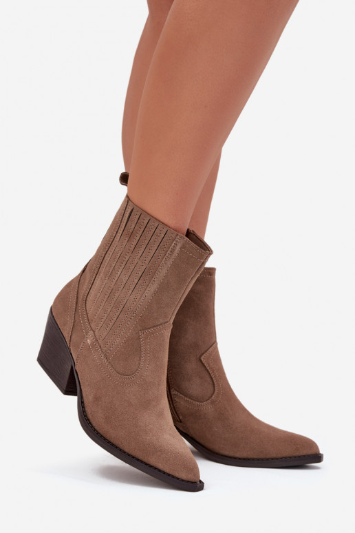 Naine sametised cowboy-stiilis kingad kontsaga, soojustatud, khaki Dylira