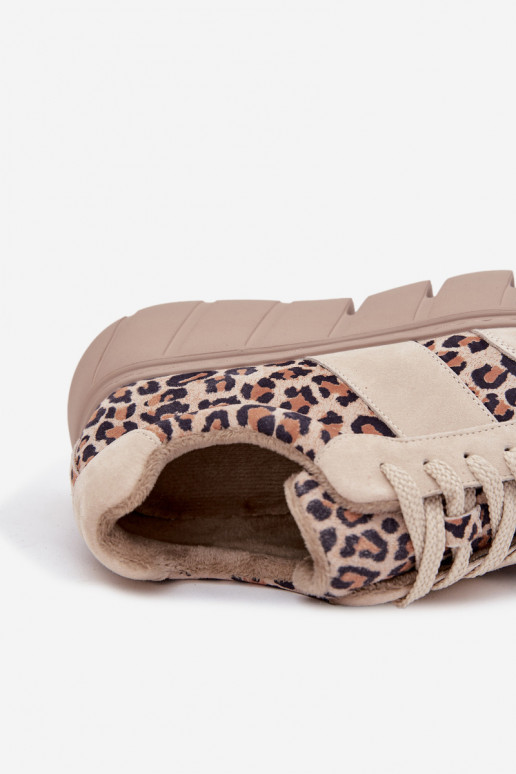 Beige soe sametised naiste spordijalatsid platvormiga ja leopardimustriga detailidega Vinceza 66841