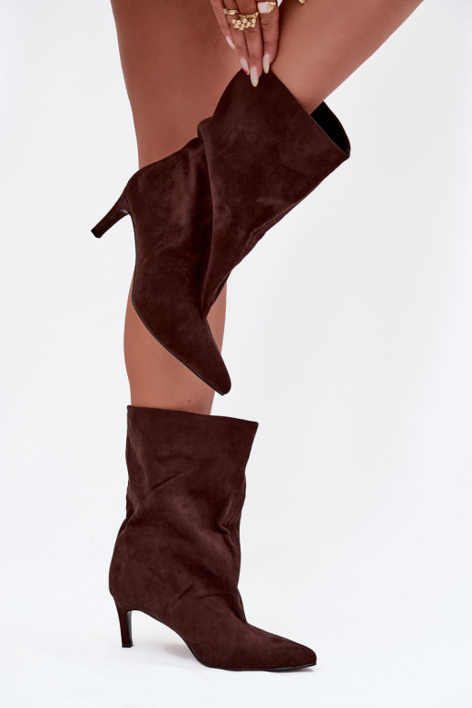  Naiste poolsaapad kõrge jämeda kontsaga Czekoladowe Solvienne