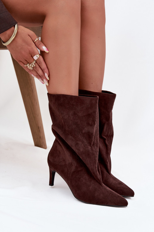  Naiste poolsaapad kõrge jämeda kontsaga Czekoladowe Solvienne